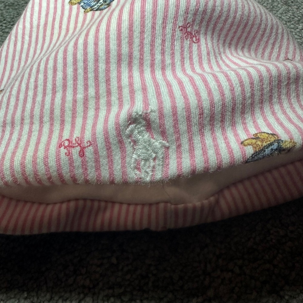 Ralph Lauren Polo Bear Beanie Girls 3-9M Pink Stripe Cotton Hat - Picture 2 of 9